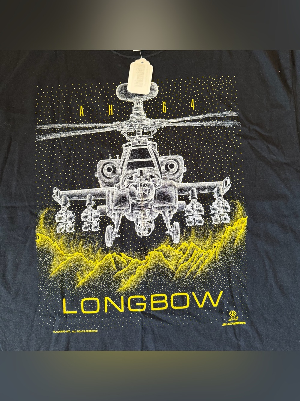 Vintage Military Mens Tshirt 64 Longbow Blackbird Helicopter Black Size 2XL - Picture 9 of 16